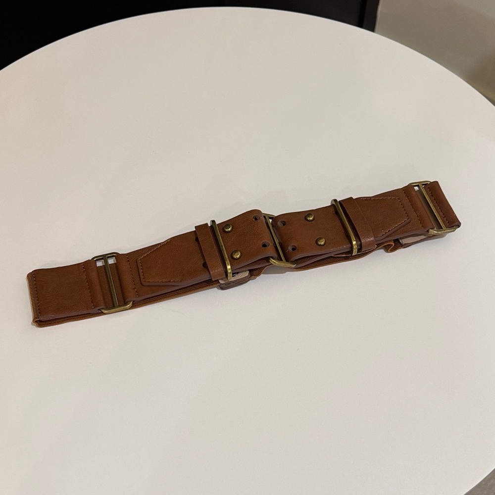 Express Brown Leather Snapback Elastic Belt